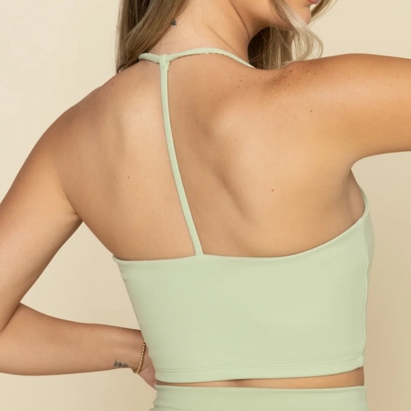 Like New Popflex Pistachio Green Crop Top With Padding T Back Thin Straps - Picture 4 of 6